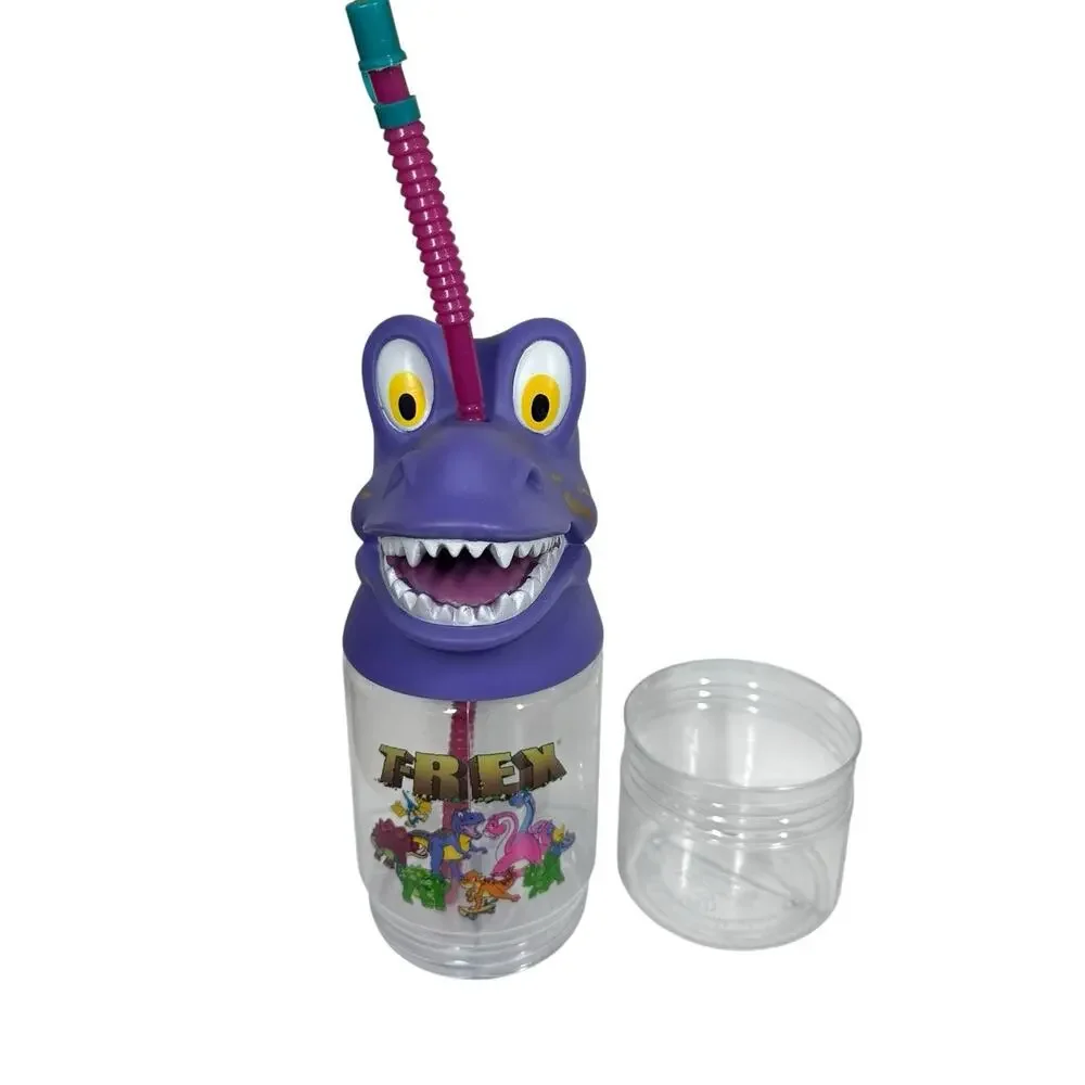 Rainforest Cafe Set of 2 Animal Travel Snack Cups Tumblers‎ w/Straws T-Rex Frog